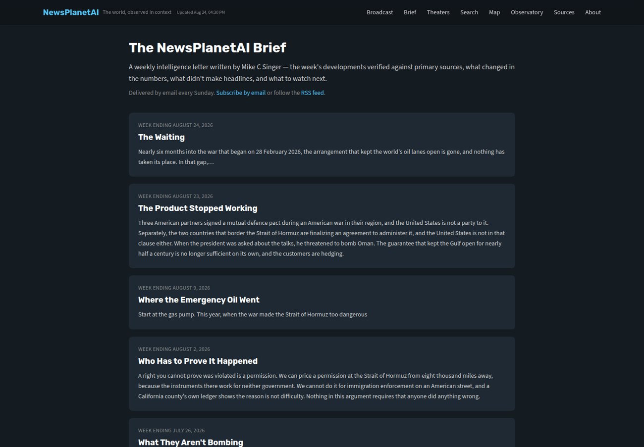 The weekly NewsPlanetAI Brief, a human-written intelligence letter
