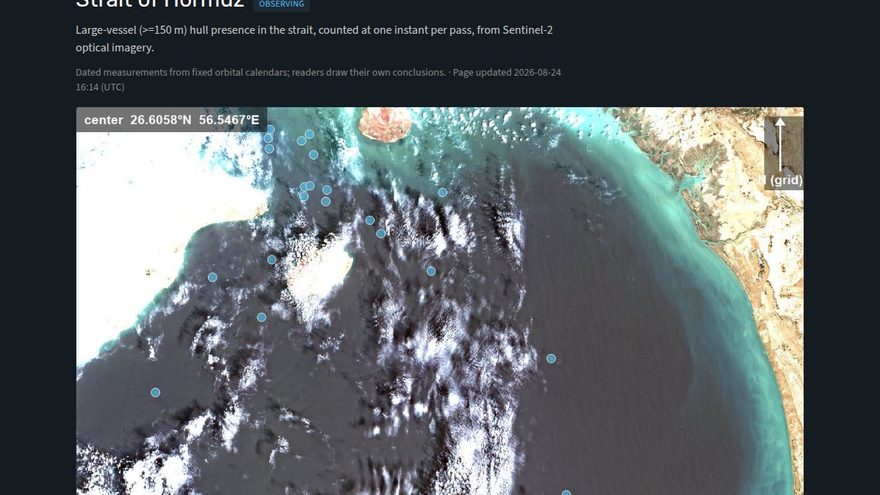 Sentinel-2 imagery of the Strait of Hormuz with detections marked