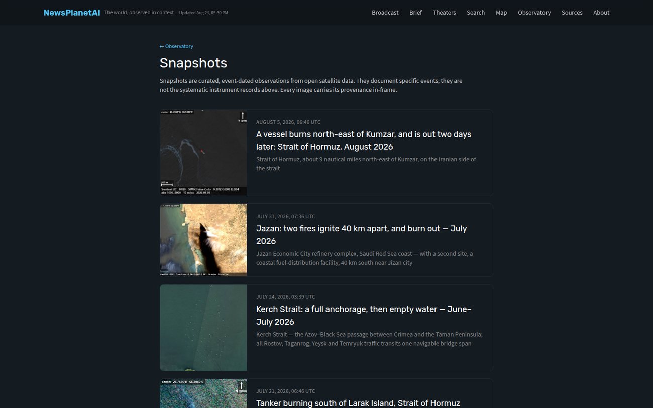 The event-dated snapshots index, fires, tankers, anchorages
