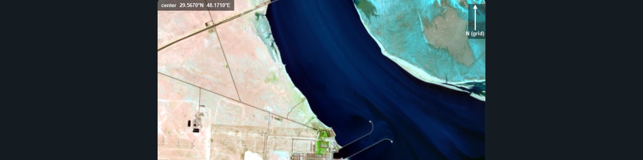 A false-colour Sentinel-2 SWIR image of the Subiya coastline